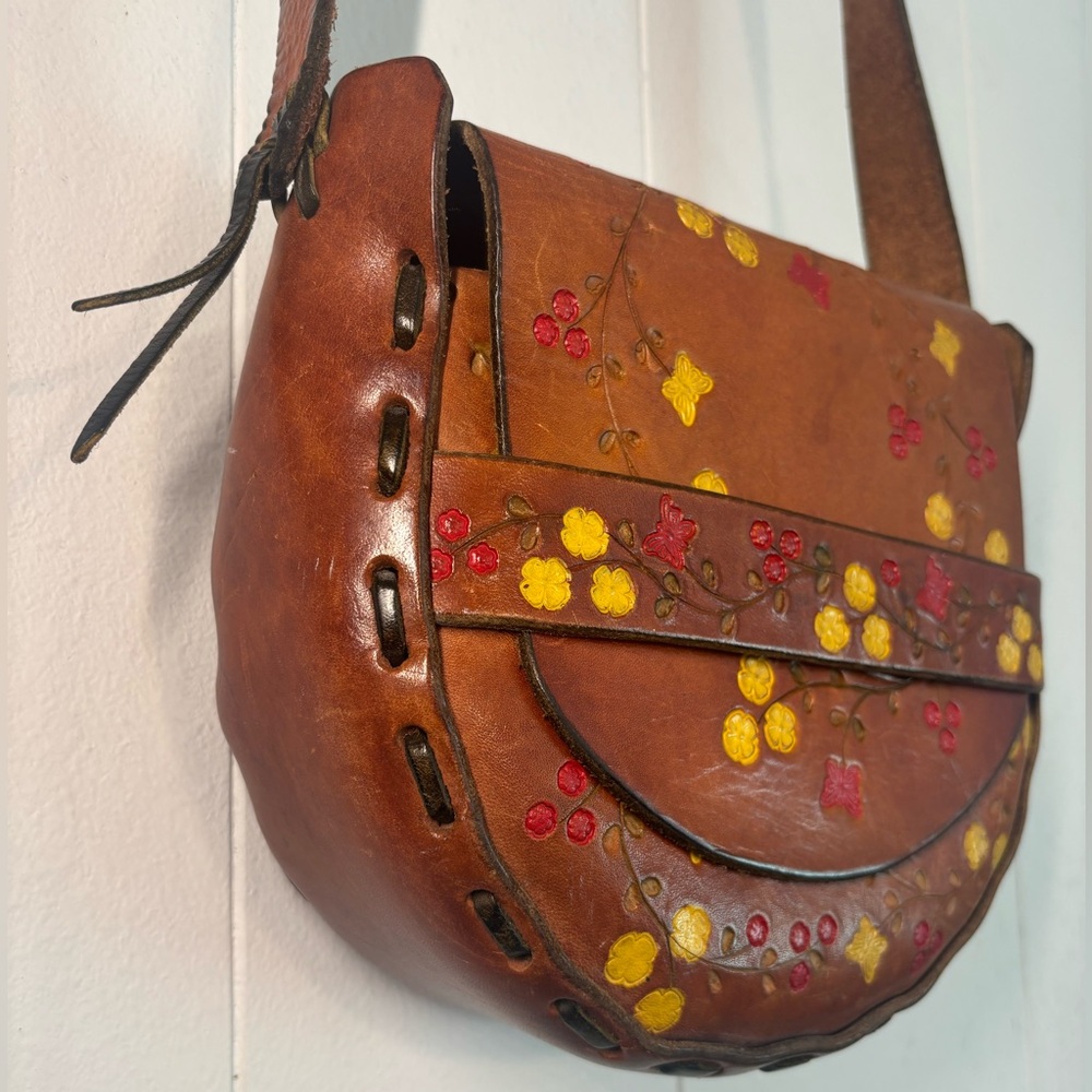 Vintage 70’s Tool Leather Handmade Hippie Shoulder Bag - Picture 5 of 15